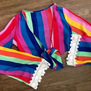 Rainbow Striped Bell Sleeve Crop| Pride Collection